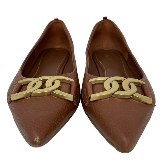 Boden Flats Women's 6 Brown Leather Gold Slip on Shoes - Picture 2 of 13